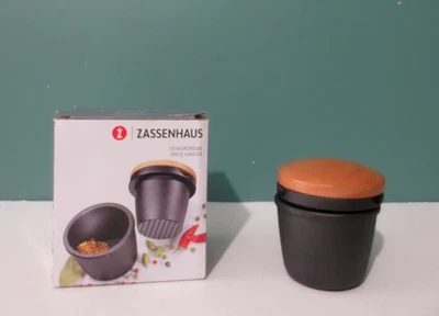 ZASSENHAUS - New Solid Cast Iron SPICE GRATER w/ Beech Wood Lid - 3" T - 2.3 Lbs - Image 1 of 4