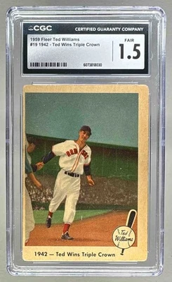 8030 Ted Williams 1959 Fleer #19 Triple Crown CGC 1.5 - Image 1 of 2