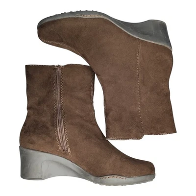 Aerosoles Motorcar Ankle Boots Womens Size 10M Brown Fabric Wedge Heel Side Zip - Image 1 of 4