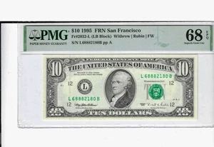1995 $10 SAN FRANCISCO FRN. PMG Superb Gem Uncirculated 68 EPQ Banknote. - Picture 1 of 2
