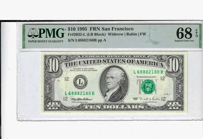 1995 $10 SAN FRANCISCO FRN. PMG Superb Gem Uncirculated 68 EPQ Banknote. - Image 1 of 2
