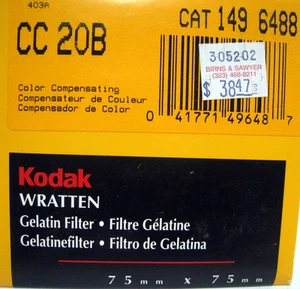 New No. CC 20B Kodak Wratten Gelatin Filter 75mm x 75mm 3x3 Catalog #149 6488 - Picture 1 of 2
