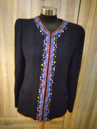 CHANEL Giacca Vintage 1997 Lana Blu Con Fodera in Seta e Dettaglio Catena Interna