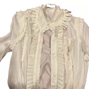 TCEC Women Ivory Sheer Long Sleeve Blouse Size Medium - Picture 1 of 5