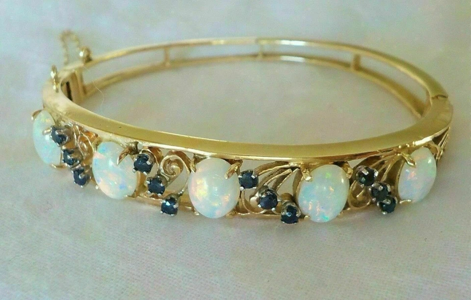 Brazalete Brazalete Ópalo de Fuego Simulado Corte Ovalado 3Ct Chapado en Oro Amarillo 14K Foto 1 de 1