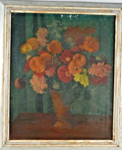 :ÖLGEMÄLDE SIGN. A.SCHÄFFER 1935 BLUMENSTILLLEBEN IN GOLDENER VASE CANDULA BLUME - Picture 1 of 6