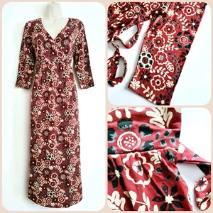 Seasalt Size 18 RRP £70 Red Floral Empire Tied Back Waist Jersey Long Dress - Picture 1 of 19