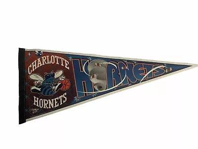 WinCraft Charlotte Hornets VTG 1990's Edition #3 Team Logo Pennant w/Pin * - Image 1 of 4