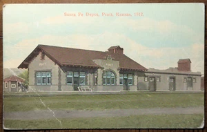 1912 Pratt, Kansas KS Atchison, Topeka and Santa Fe Railway Depot Postcard - Picture 1 of 7
