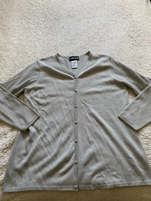 Cárdigan suéter gris Sag Harbor para mujer plateado brillante manga larga cuello en V talla M Foto 1 de 4