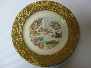 Old Faithful Yellowstone Park Hand Decorated 22K. WEEPING-BRIGHT GOLD plate - Picture 1 of 3