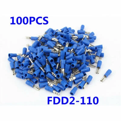 AWG16-14 FDD2-110 Blue Boot Female Spade Crimp Pre Insulated Terminals 100 Pcs - Image 1 of 4