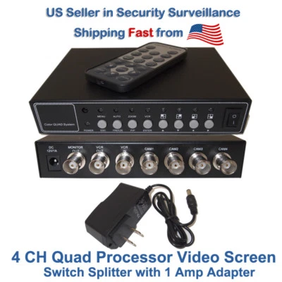 Evertech 4 Channel Analog Video Security Camera Color Quad Splitter Processor