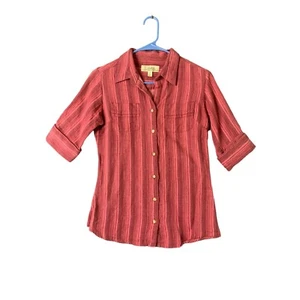 Cabelas Womens Size Small Reg Short 1/2 Cuffed Sleeve Striped Button Up Shirt St - Picture 1 of 3