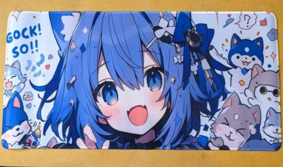 XL Gaming Mouse Pad Desk Mat 60x30cm – Blue Cat Ear Anime Girl Cats – New UK A2 - Image 1 of 4