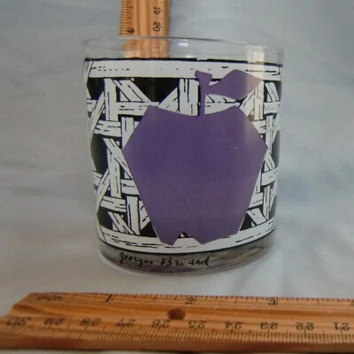 VTG 70s Georges Briard Black Cane Double Old Fashioned Glass Big Purple Apple OK - Изображение 1 из 4