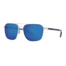 Costa Del Mar Wader Men's Aviator Sunglasses - Brushed Silver/Blue Kelp Frame with Polarized Plastic Blue Mirror Lenses
