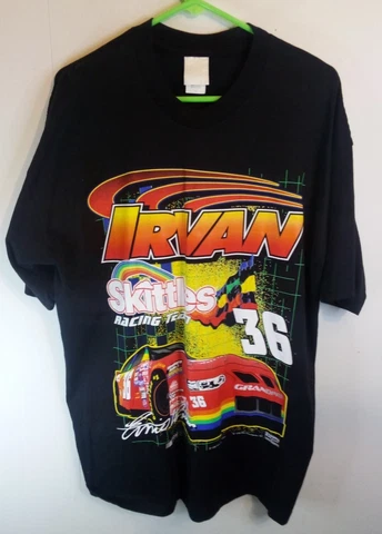 Vintage 90s Skittles Racing Team #36 Ernie Irvan Double Sided Tshirt (L) Cover