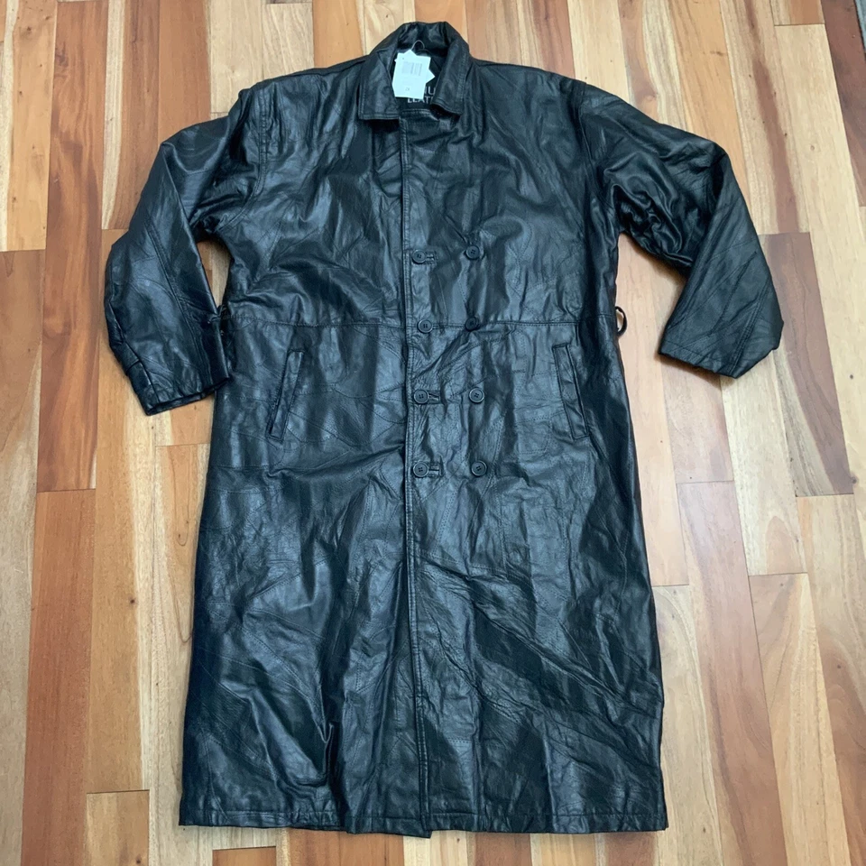 Gabardina Giovanni Navarra Italiana Diseño Piedra Mujer Cuero Negra Talla 2X NUEVA CON ETIQUETAS Foto 1 de 4