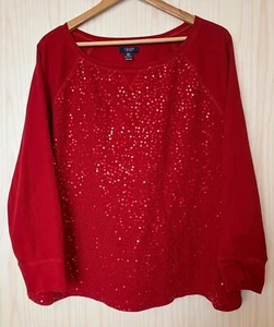 Chaps Red Sequin Top Womens  3X Pullover Shirt Long Sleeve Holiday Christmas - Bild 1 von 10