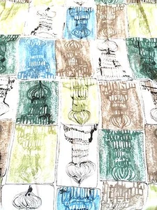 Vtg Cotton RAYON Atomic MidCentury Abstract Fabric 45" X 53" Birdhouse Geometric - Picture 1 of 4