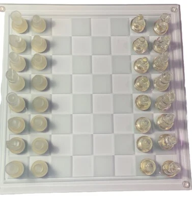 Glass Chess Set Clear and Frosted Glass Pieces w/ Glass Board - Image 1 of 4
