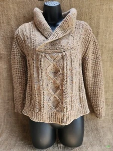 Falcarragh M Zopfstrick Schwerer Pullover aus reiner Wolle Haferflocken Farbe GESCHRUMPFT Siehe Fotos - Bild 1 von 18