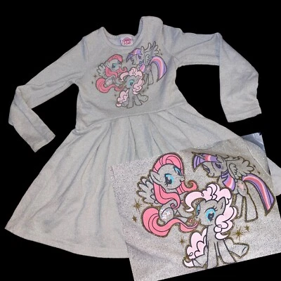 MY LITTLE PONY Girls Gray Pleated Dress Sparkle Pink Purple Sz 5T Toddler Girls - Imagem 1 de 4