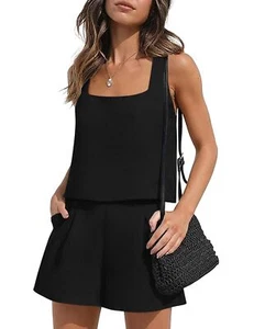 Womens Pajama Set Shorts Sleeveless Lounge Sets Summer 2 Piece Pjs Tank Top a... - Picture 1 of 6