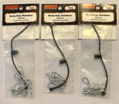 Lot Of 3 2245 DuBro Body Klip Retainers w/Body Clips Black DUB2245 Rc Car Body - Image 1 of 2