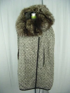 ODETTE ORIGINALS Vtg 60s Black White Woven Wool Hood Fox Fur Cape-one sz - Picture 1 of 10