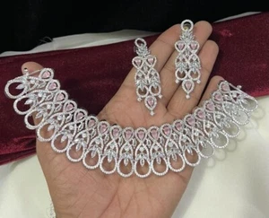 Indiano Bollywood Sposa Festa Indossare Placcato Argento Cubica Gioiello - Foto 1 di 5