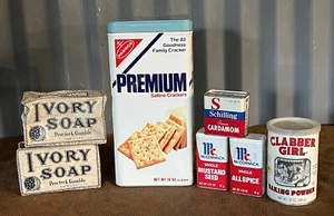 Lot of 7 VTG Tins Nabisco McCormick Schilling Spice P &G Ivory Soap Clabber Girl - Picture 1 of 11