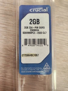 Crucial 2GB 204-PIN SODIMM 256MX64 DDR3 CT25664BC1067 2gb Memory - Picture 1 of 2