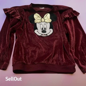 Disney Girls Minnie Mouse Velvet Sweatshirt Red Size 5 Long Sleeve - Picture 1 of 4