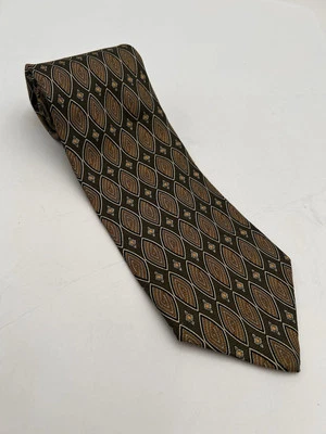 Geoffrey Beene 100% Seda Hombre Corbata Tela de Italia Marrón y Beige Patrón Ovalado Foto 1 de 4