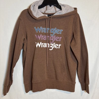 Moletom com capuz gráfico feminino WRANGLER tamanho M marrom algodão novo sem etiqueta - Imagem 1 de 4