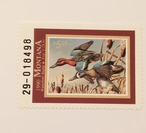 1990 Montana Waterfowl Hunting Duck Stamp, Cinnamon & Blue Winged Teal, MNH - Picture 1 of 2