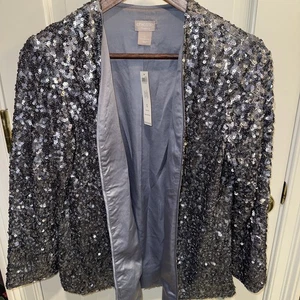 Chicos Travelers Jacket Cardigan Womens Size 4/6 Gray Silver Open Front Sequins - Picture 1 of 7