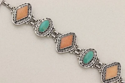 纯银绿色和橙色宝石手链 7 — 第 1/4 张图片