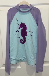 Lands End Seahorse Flip Sequin Long Sleeve Rash Guard Girls Size Medium M 10 12 - Picture 1 of 9