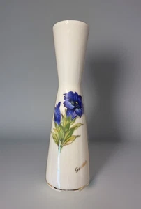 "Florero de porcelana de 7"" Bavaria Waldershof Alemania azul floral adorno dorado 22 K" - Imagen 1 de 7