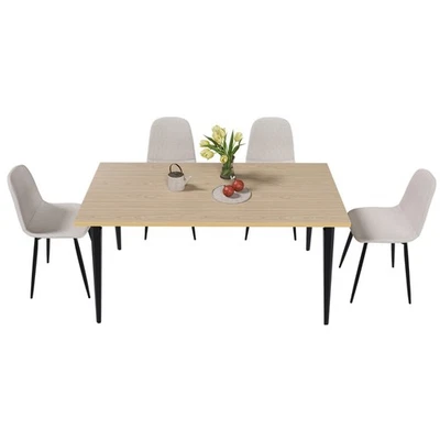 63-дюймовый фермерский обеденный стол набор из 4 бежевых стульев с ржавыми железными ножками - Изображение 1 из 4