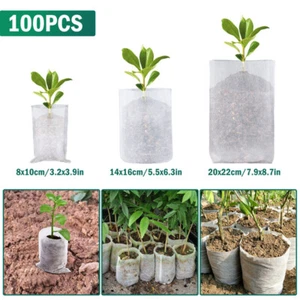 100PCS Plant Grow Bags Biodegradable Non-woven Fabric Nursery Bag Seedling Pot - Picture 1 of 20
