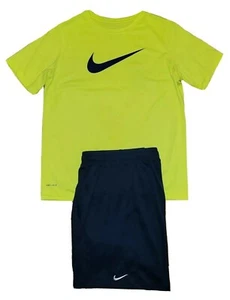 Nike Dri-fit Blue Athletic Shorts & Yellow logo T-shirt Boys Activewear Size XL - Picture 1 of 4