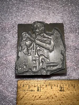 Printing Block “ pharmacist, mixing up medicine “ Early Scene!! Lead Face Rare!! - Image 1 of 4