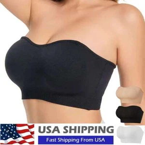 Women Padded Strapless Bra Bandeau Seamless Bralette Stretch Intimates Top Bra - Picture 1 of 17