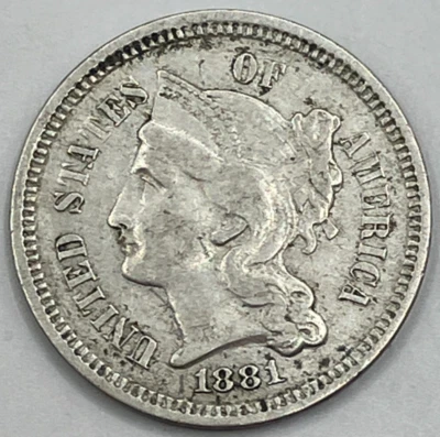 1881 3 Cent Nickel Piece ~ AU - Image 1 of 2