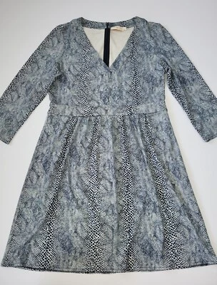 Tory Burch Snake Print Long Sleeve Dress size Large blue v-neck - Image 1 of 4