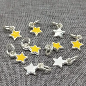 10pcs of 925 Sterling Silver Yellow Star Charms Enameled Bracelet Necklace Charm - Picture 1 of 4